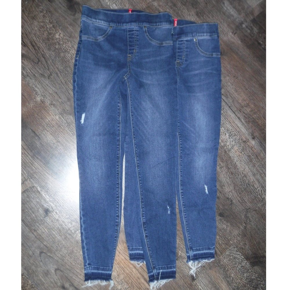 Spanx Jeggings Pull On Denim Distressed‎ Frayed Hem Jeans S
